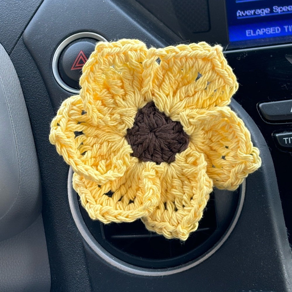 Handmade Crochet Flower Car Vent Clip in yellow